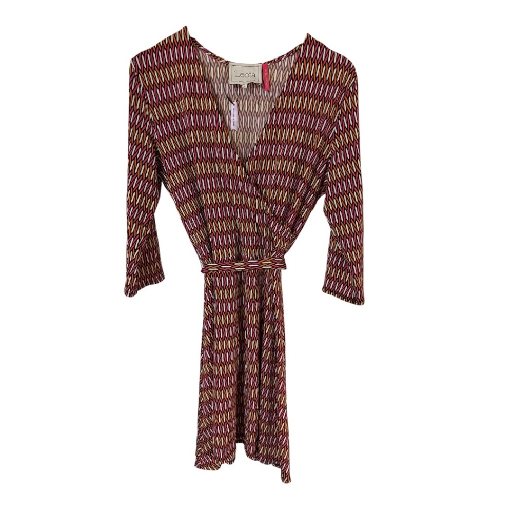 NWT Leota Pink Orange Geometric Print Dariah Faux Wrap Dress Size XL